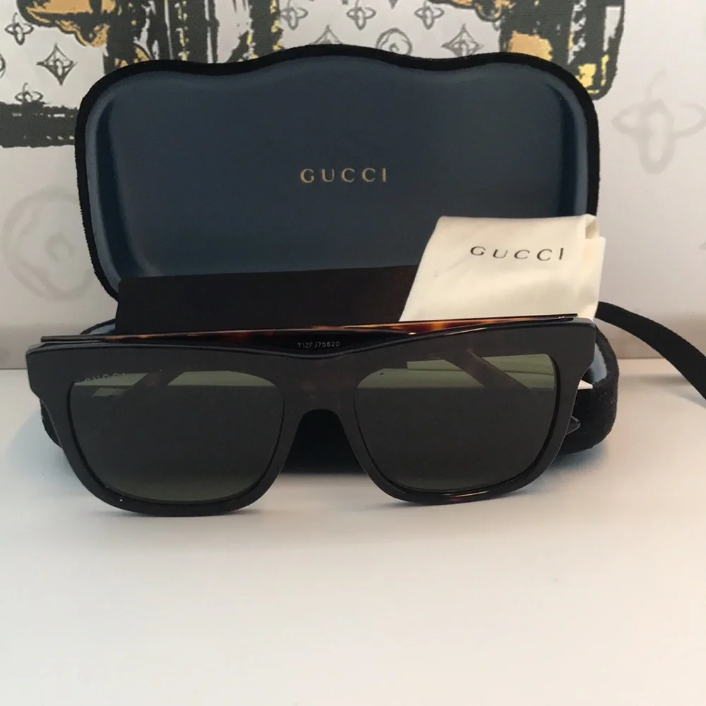 Authentic New Gucci GG0158S 002 Sunglasses – Tortoise & Green